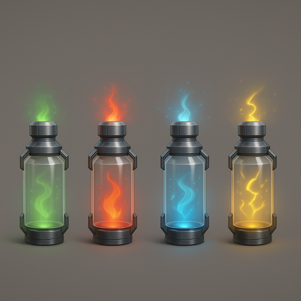 Four elemental vessels used for the Midas challenge